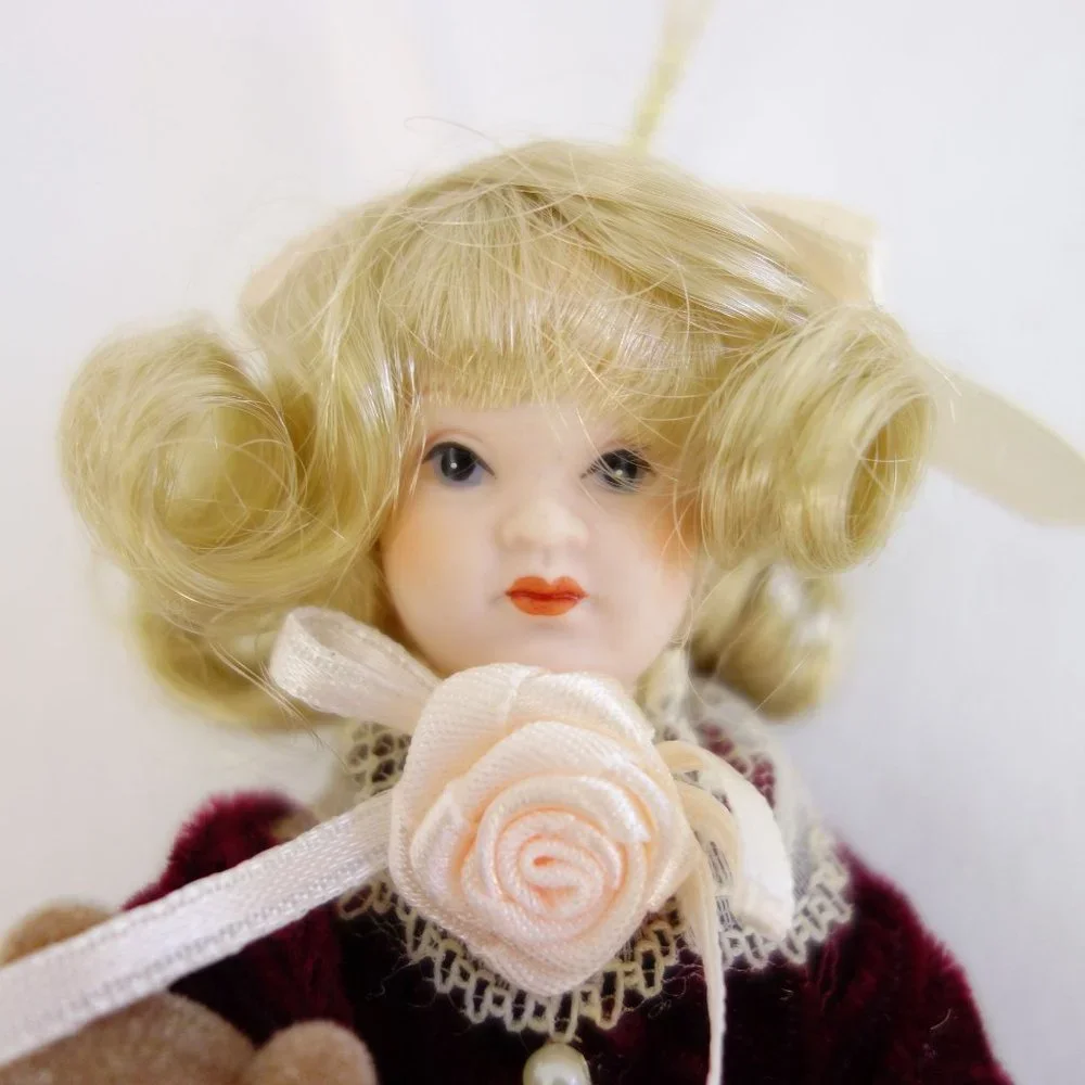 Porcelain Bisque Doll Dressed in Victorian Velvet Dress Hanging Ornament‎ 7